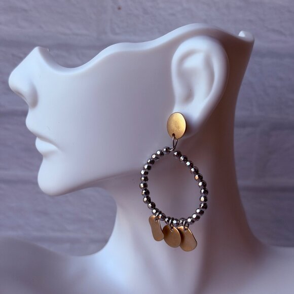 Vtg 1990s Chico’s Pearl Chain Drop Earrings Sparkle Textured Metal Ball Accents - Picture 6 of 14